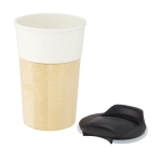 Porcelain travel mug with bamboo exterior, 320 ml off white colour