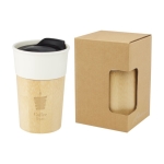 Porcelain travel mug with bamboo exterior, 320 ml off white colour