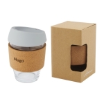 Glass cup with cork grip, 360 ml grey colour