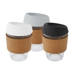 Glass cup with cork grip, 360 ml grey colour