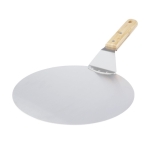 Circular metal pizza paddle natural colour