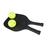 Set of black wooden paddles with 2 balls for events black colour