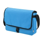 Messenger shoulder bag with flap closure and buckle, RPET blue colour