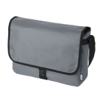 Messenger shoulder bag with flap closure and buckle, RPET grey colour