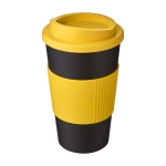 Insulated plastic travel mug, 350 ml yellow colour