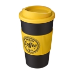 Insulated plastic travel mug, 350 ml yellow colour