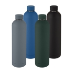 Thermos bottle with logo, modern design and matte finish, 1 L navy-blue colour