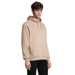 Unisex hooded sweatshirt made from eco-materials, 280 g/m2 beige colour second photographic view