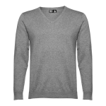 V-neck sweater partly made of cotton, 220 g/m2, THC Milan marbled grey colour