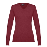 Women's V-neck cotton sweater, 220 g/m2, THC Milan burgundy colour