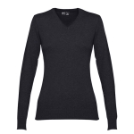 Women's V-neck cotton sweater, 220 g/m2, THC Milan black colour