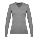 Women's V-neck cotton sweater, 220 g/m2, THC Milan marbled grey colour