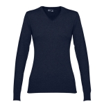 Women's V-neck cotton sweater, 220 g/m2, THC Milan navy-blue colour