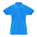 Women's cotton polo shirt, 240 g/m2, THC Monaco cyan blue colour first view