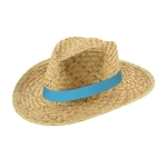 Straw hat made of natural straw for the summer light blue colour