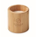 Vanilla-scented candle in a bamboo holder for health salons wood colour main view