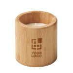 Vanilla-scented candle in a bamboo holder for health salons wood colour view with print area