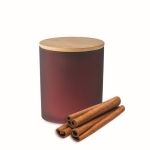 Candle in a glass jar with bamboo lid, in 4 different scents burgundy colour seventh view