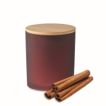 Candle in coloured glass with bamboo lid for promotions burgundy colour seventh view