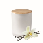 Candle in coloured glass with bamboo lid for promotions white colour seventh view