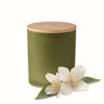 Candle in coloured glass with bamboo lid for promotions green colour eighth view