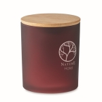 Candle in coloured glass with a bamboo lid, various scents burgundy colour main view