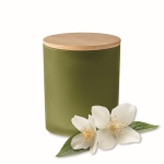 Candle in coloured glass with a bamboo lid, various scents green colour seventh view