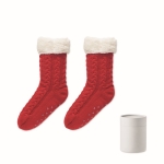 Red non-slip Christmas style socks in gift box red colour