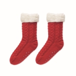 Red non-slip Christmas style socks in gift box red colour third view