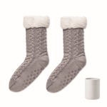 Lined, knitted stockings with non-slip dots grey colour