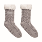 Lined, knitted stockings with non-slip dots grey colour