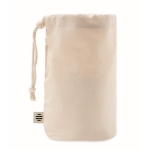 Accessory storage bag with drawstring, made of organic cotton beige colour third view