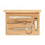 Nail care set in stainless steel with bamboo box wood colour fifth view