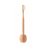 Eco-friendly toothbrush with stand, both made of bamboo wood wood colour view with print area