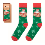 Christmas socks in a gift box green colour view with print area