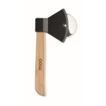 Pizza cutter with an axe design and bamboo handle black colour second main view