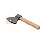 Pizza cutter with an axe design and bamboo handle black colour third view