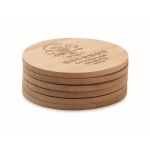 6 round bamboo coasters in a cotton bag wood colour fifth main view