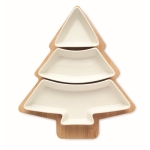 Bamboo tray and ceramic serving dishes in the shape of a tree white colour second view