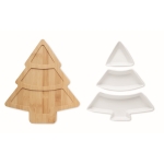 Bamboo tray and ceramic serving dishes in the shape of a tree white colour third view