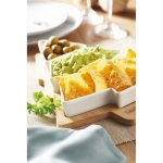 Bamboo tray and ceramic serving dishes in the shape of a tree white colour main ambient view