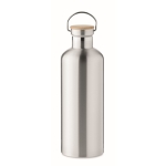 Stainless steel insulated bottle, bamboo lid & handle, 1.5 L silver colour