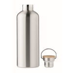 Stainless steel insulated bottle, bamboo lid & handle, 1.5 L silver colour third view