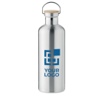 Stainless steel insulated bottle, bamboo lid & handle, 1.5 L view with print area