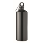 Single-wall, leak-proof aluminium bottle with carabiner, 1 L black colour