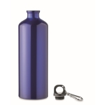 Single-wall, leak-proof aluminium bottle with carabiner, 1 L blue colour second view