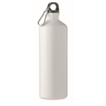 Single-wall, leak-proof aluminium bottle with carabiner, 1 L white colour