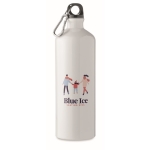 Single-wall, leak-proof aluminium bottle with carabiner, 1 L white colour main view