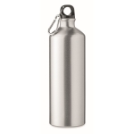 Single-wall, leak-proof aluminium bottle with carabiner, 1 L matt silver colour