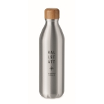 Aluminium bottle with bamboo lid for promotions, 550 ml matt silver colour main view